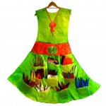 Green Dress What is your Story (front) made of Recycled Plastic Bags